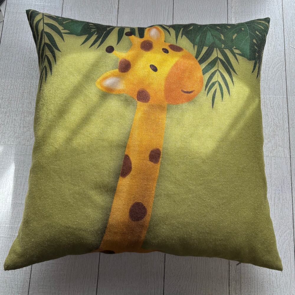 Giraffe Feather Stuffed Green and Cream Pillow